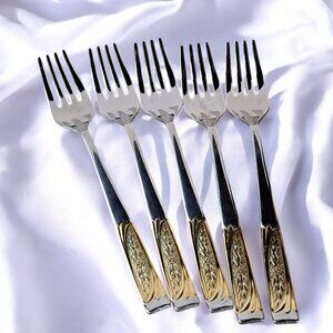 Inoxpran INX1  Forks 7” Stainless 18/10 Gold Tone Accents Set Of 5